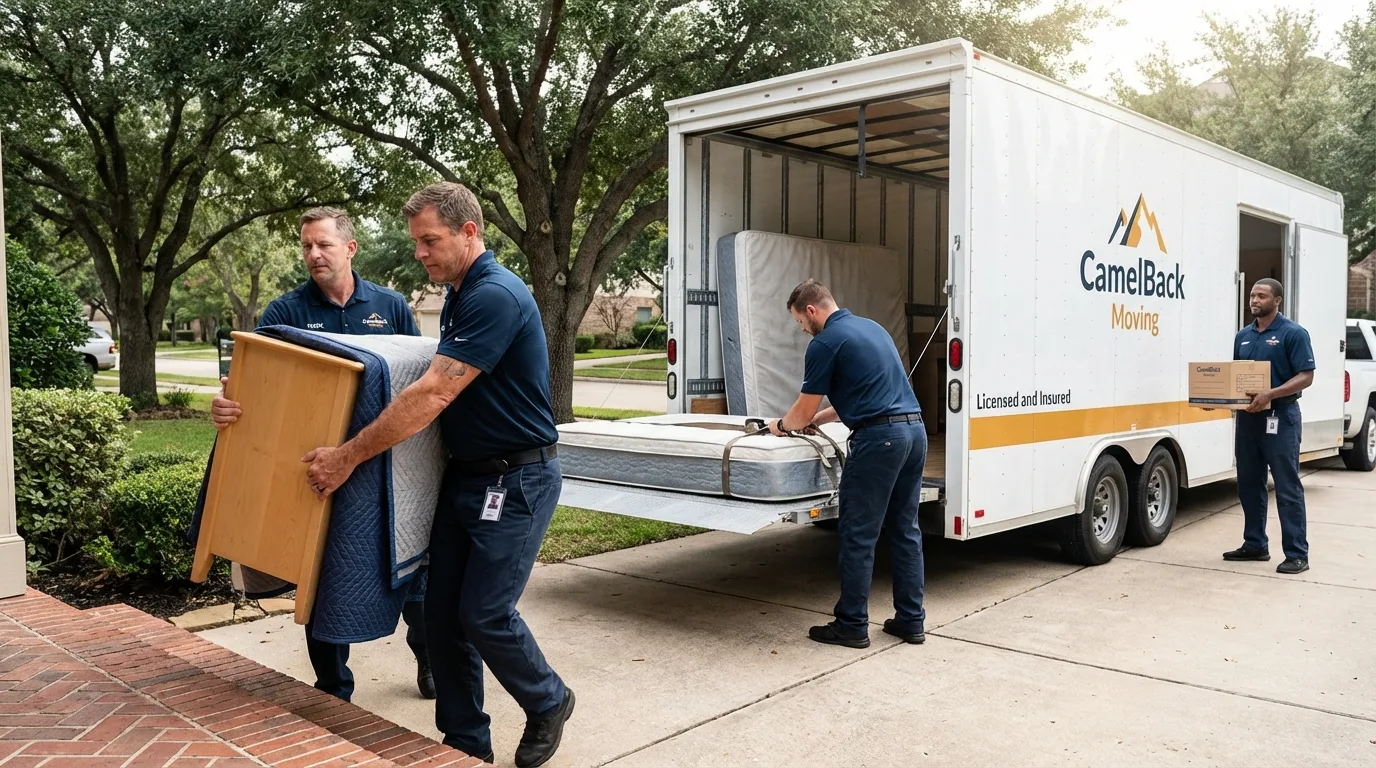 Crew loading residential truck for cross-state move from Elizabeth, CO